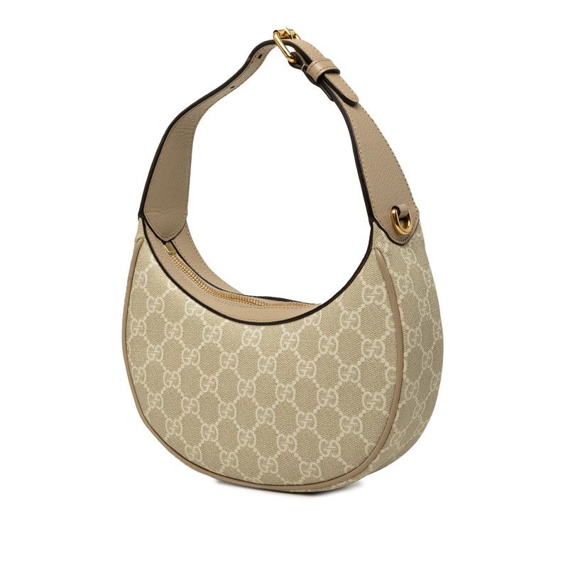 Gucci GG Supreme Half Moon Shape Mini Chain Shoulder Bag 2-Way Beige Leather — view 2