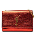 Saint Laurent YSL Logo Cassandra Chain Shoulder Bag Red Gold Leather