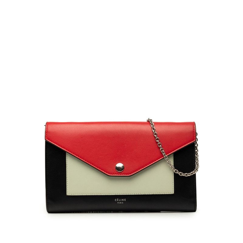 Celine Pocket Large Flap Crossbody Chain Shoulder Bag Red Black White Leather