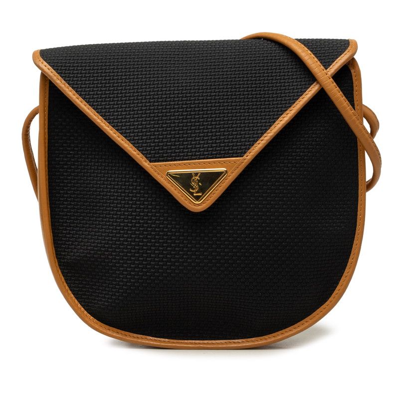 Saint Laurent Cassandra Triangle Logo Crossbody Shoulder Bag Black Beige Leather