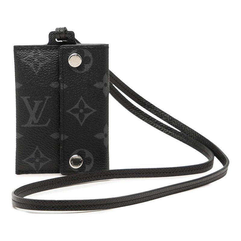 Louis Vuitton Monogram Eclipse Card Case on Strap Black Leather