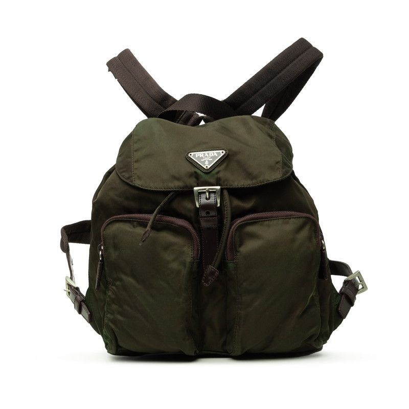 Prada Vera Backpack Khaki Nylon Leather