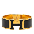 Hermes Clic Clac H GM Bracelet Bangle Gold Black Plated Enamel