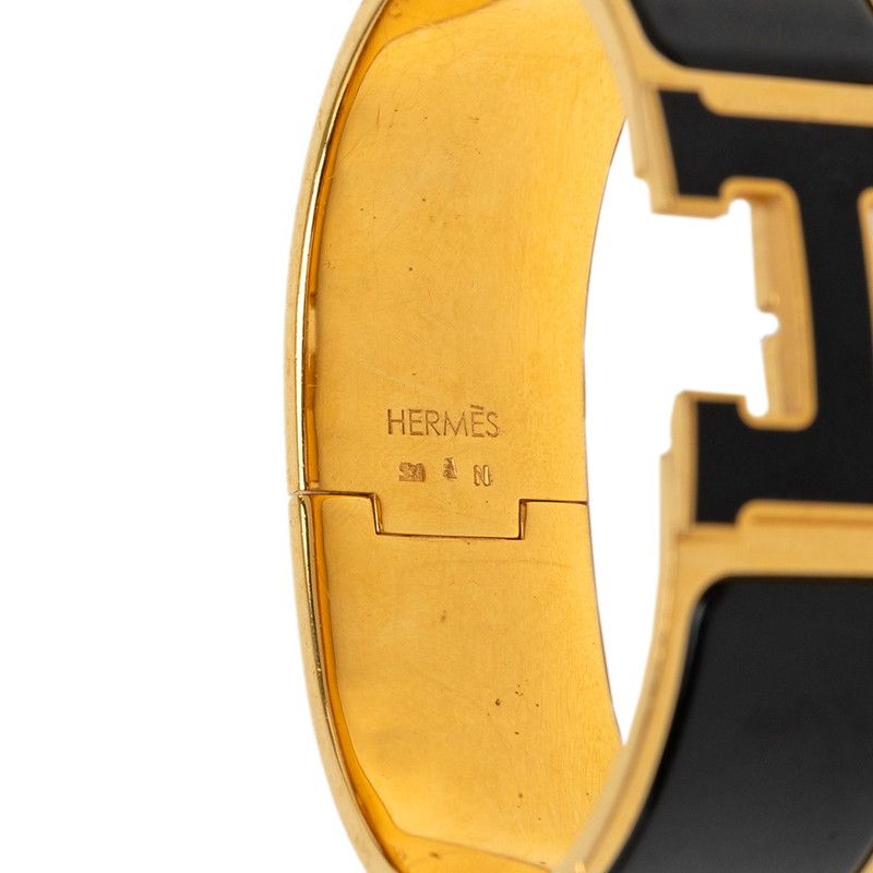 Hermes Clic Clac H GM Bracelet Bangle Gold Black Plated Enamel — view 6