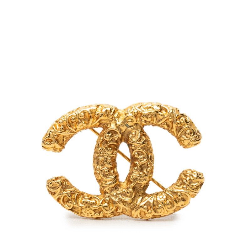 Chanel CC Logo Lava Brooch 93A Vintage Gold Plated