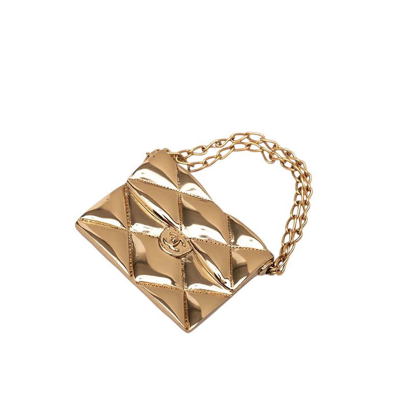 Chanel CC Logo Quilted Bag Motif Brooch 02P Gold Plated