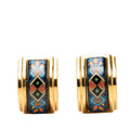 Hermes Enamel Cloisonne Earrings Ear Clips Gold Multicolor Plated