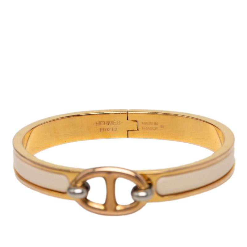 Hermes Mini Clic Chaine D'ancre Bracelet Bangle Pink Gold Cream Ivory Plated — view 5