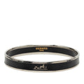 Hermes Enamel PM Caleche Bangle Black Silver Metal Bracelet