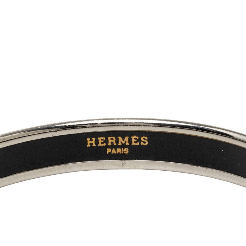 Hermes Enamel PM Caleche Bangle Black Silver Metal Bracelet — view 4