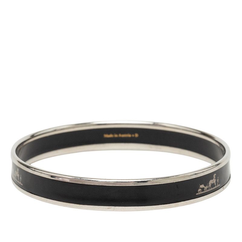 Hermes Enamel PM Caleche Bangle Black Silver Metal Bracelet — view 3
