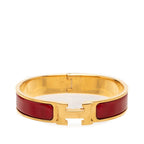 Hermes Clic H PM Bracelet Bangle Gold Wine Red Plated Enamel