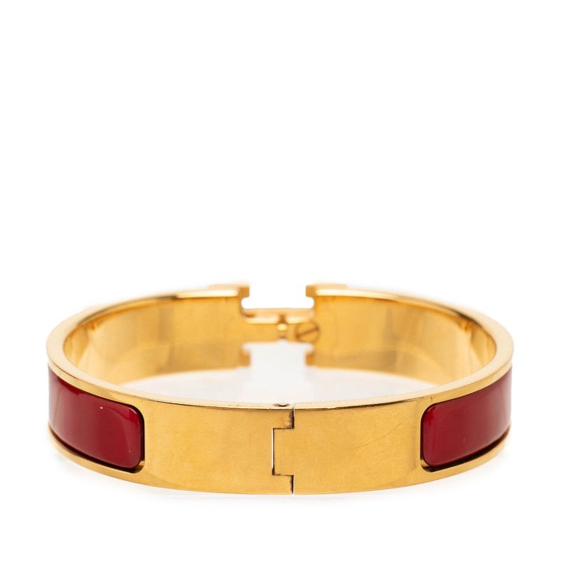 Hermes Clic H PM Bracelet Bangle Gold Wine Red Plated Enamel — view 3