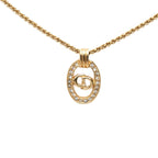 Dior Circle CD Logo Chain Pendant Gold Plated Rhinestone