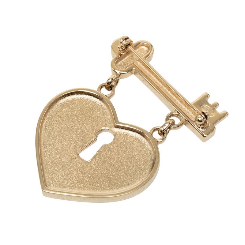 Chanel CC Logo Padlock Motif Brooch Gold Pink Plated Rhinestone — view 2