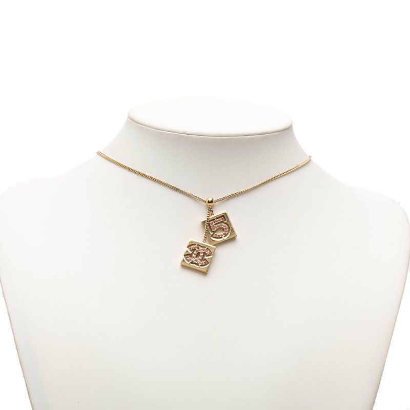 Chanel CC Logo No 5 Plate Chain Pendant 02P Gold Plated Rhinestone — view 6