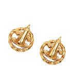 Chanel CC Logo Round Twist Design Earrings Ear Clips Gold Plated Rhinestone — view 2