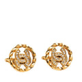 Chanel CC Logo Round Twist Design Earrings Ear Clips Gold Plated Rhinestone