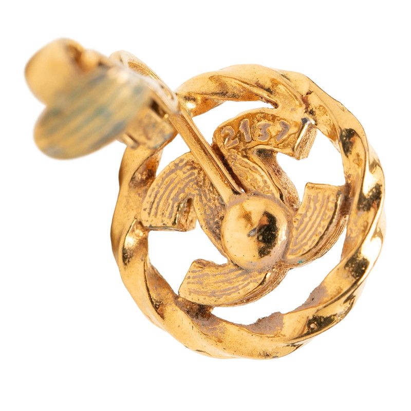 Chanel CC Logo Round Twist Design Earrings Ear Clips Gold Plated Rhinestone — view 3