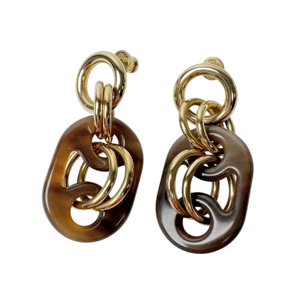 Hermes Liddy Earrings PM Gold Buffalo Horn