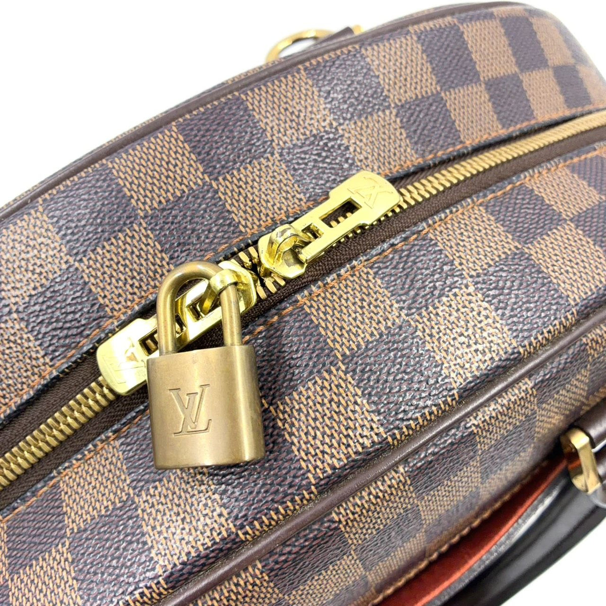 Louis Vuitton Nolita Damier Ebene Leather Brown Handbag Gold — view 8