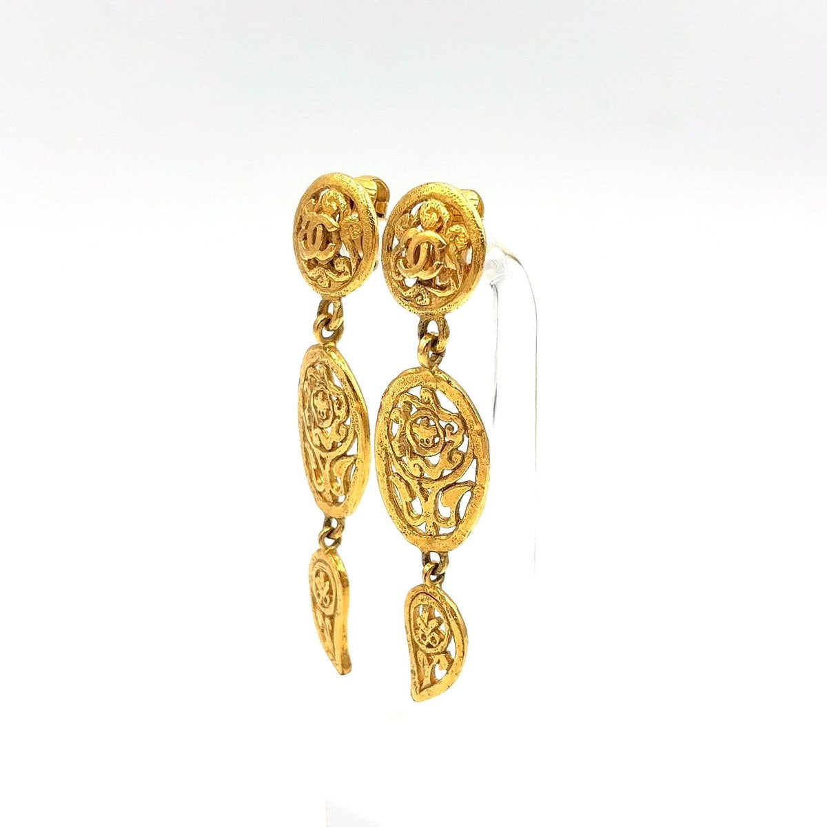 Chanel CC Logo Triple Swing Gold Plated Earrings — view 2