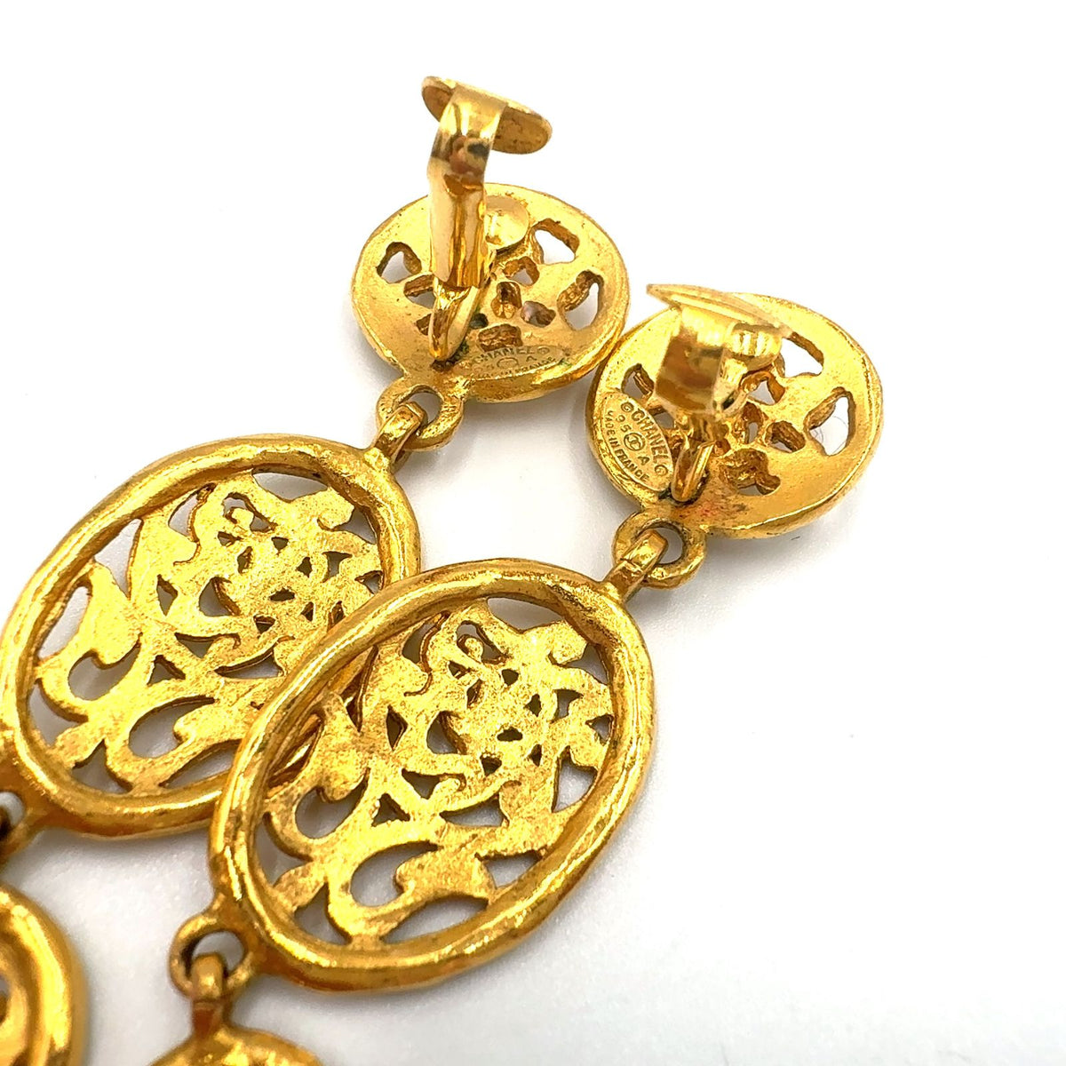 Chanel CC Logo Triple Swing Gold Plated Earrings — view 7