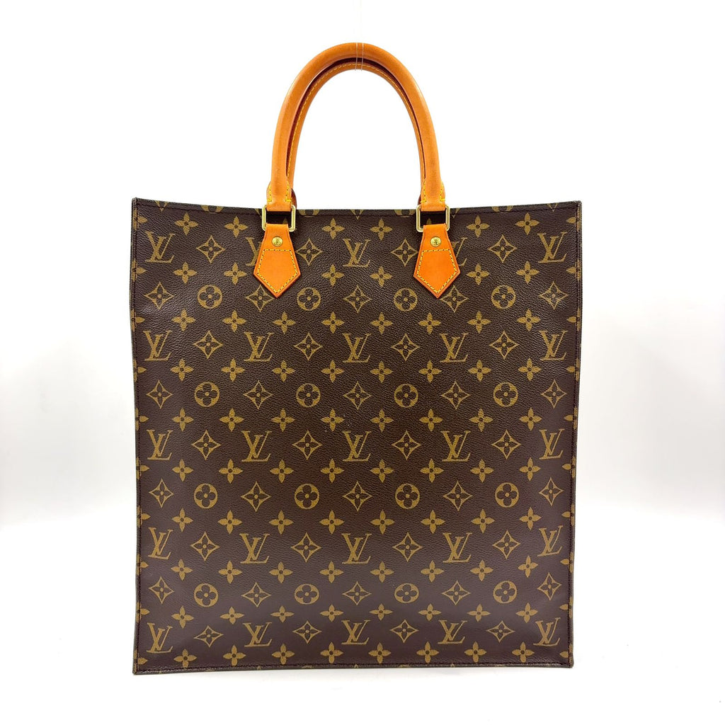Louis Vuitton Sac Plat Monogram Handbag Leather Brown Light Tote Gold