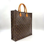 Louis Vuitton Sac Plat Monogram Handbag Leather Brown Light Tote Gold — view 2
