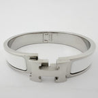Hermes Clic H Bangle Enamel Bracelet Clac Metal Silver White — view 2