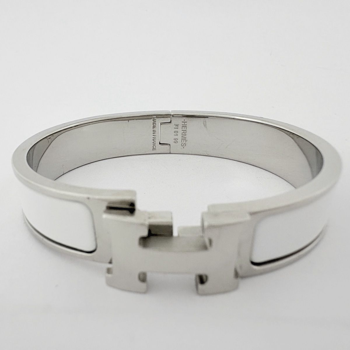 Hermes Clic H Bangle Enamel Bracelet Clac Metal Silver White — view 2