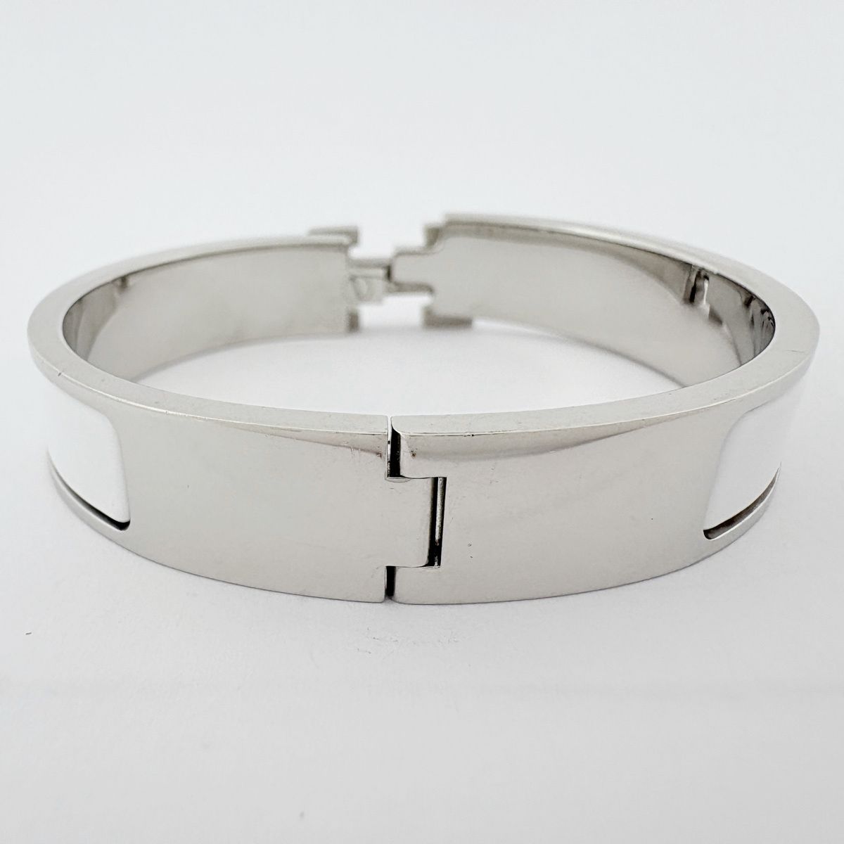 Hermes Clic H Bangle Enamel Bracelet Clac Metal Silver White — view 3
