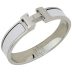Hermes Clic H Bangle Enamel Bracelet Clac Metal Silver White
