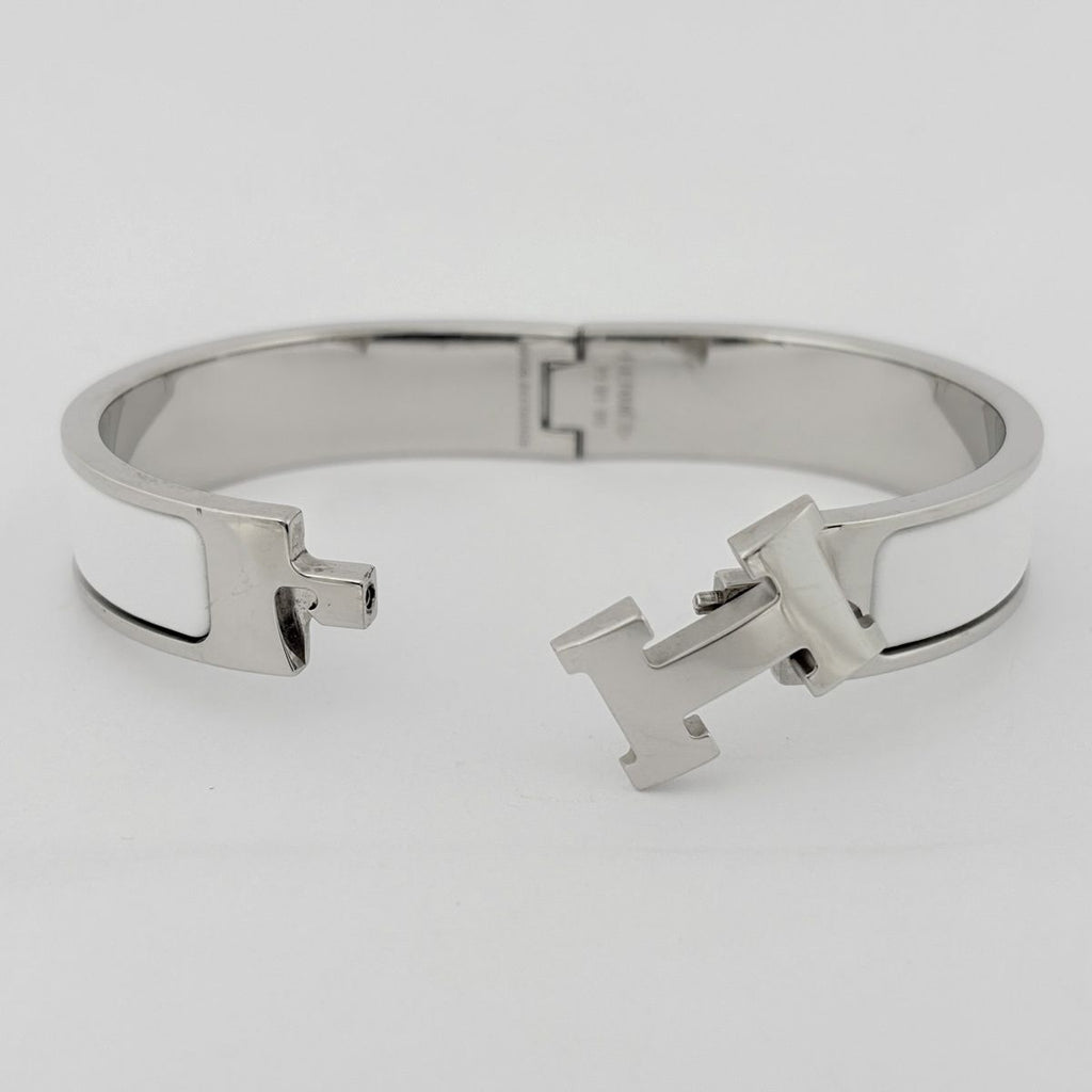 Hermes Clic H Bangle Enamel Bracelet Clac Metal Silver White — view 4