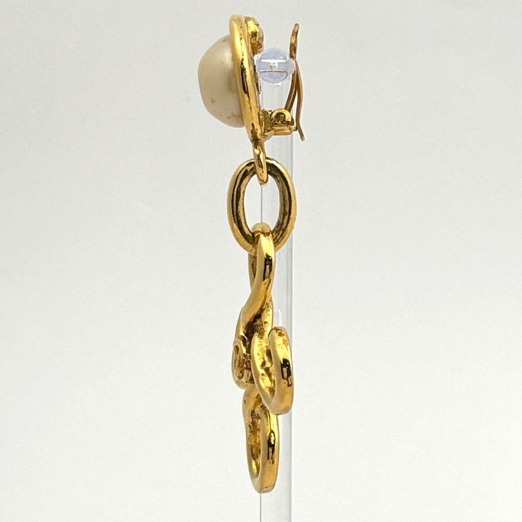 Chanel Earrings CC Logo Swing Faux Pearl Gold — view 2