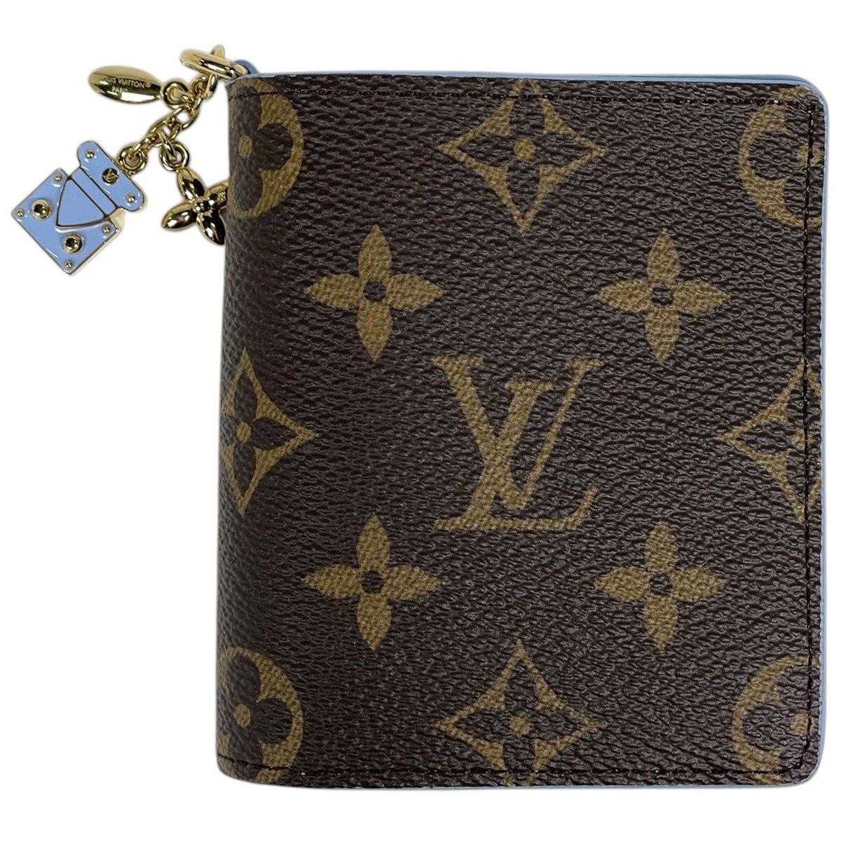 Louis Vuitton Pocket Wallet LV Charm Bifold Monogram Brown Blue Iris