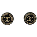 Chanel Earrings CC Logo Round Plastic Black Gold