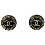 Chanel Earrings CC Logo Round Plastic Black Gold