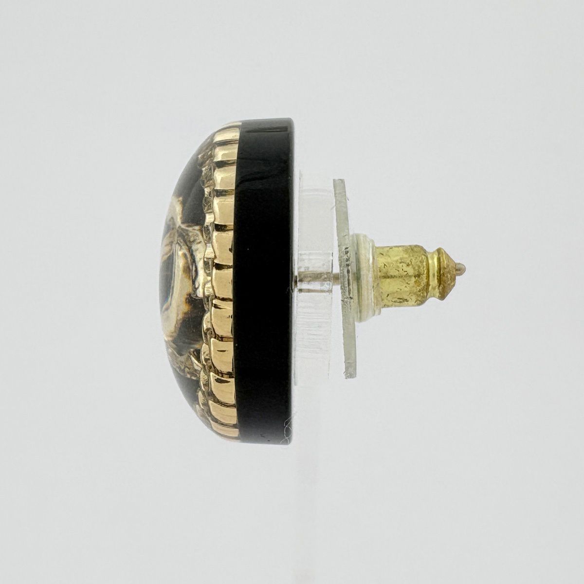 Chanel Earrings CC Logo Round Plastic Black Gold — view 2