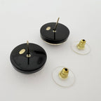 Chanel Earrings CC Logo Round Plastic Black Gold — view 3