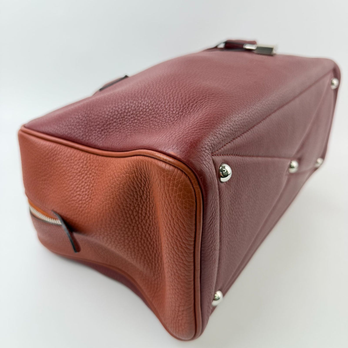 Hermes Victoria Bicolor Shoulder Bag Taurillon Clemence Bordeaux Brown Silver — view 8