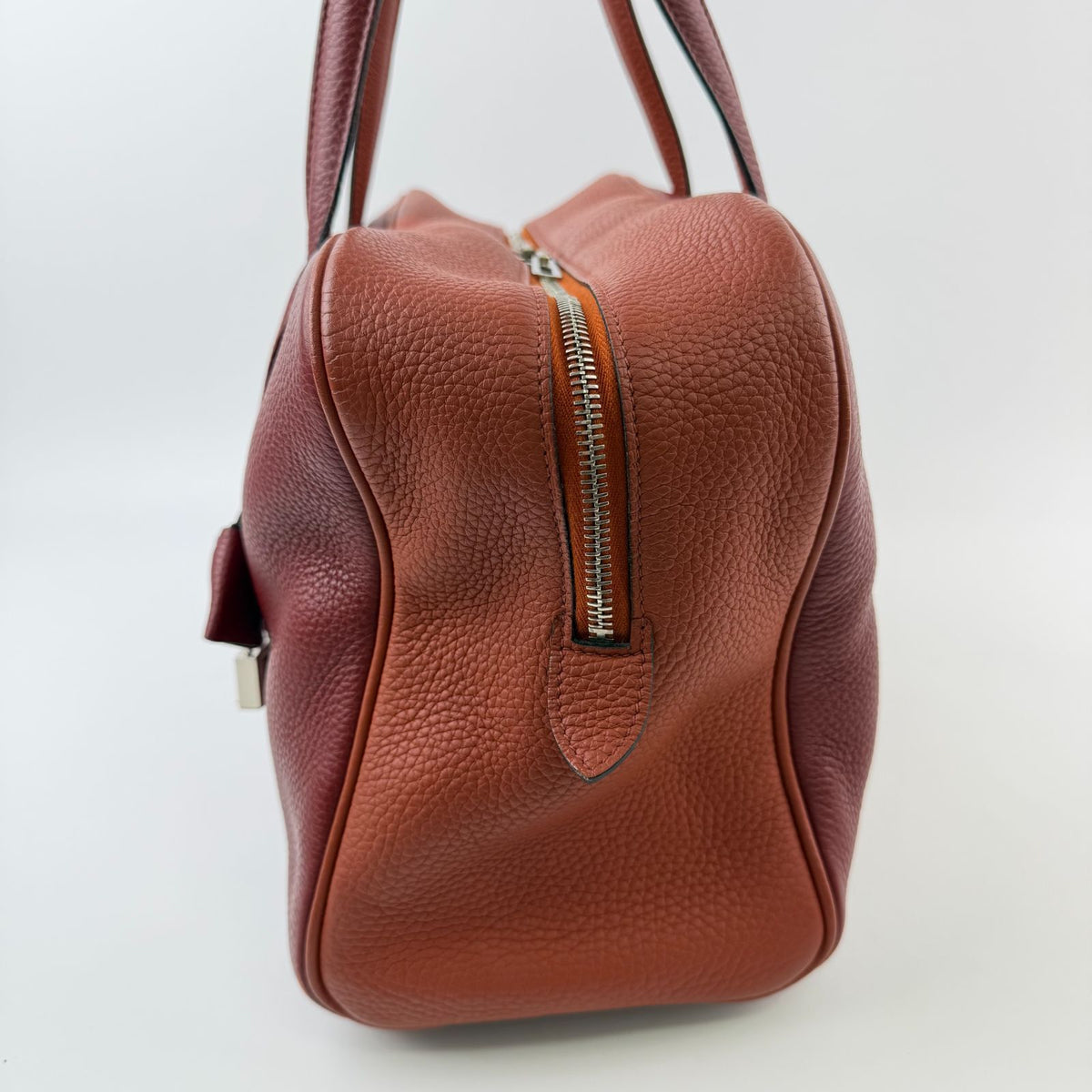 Hermes Victoria Bicolor Shoulder Bag Taurillon Clemence Bordeaux Brown Silver — view 5