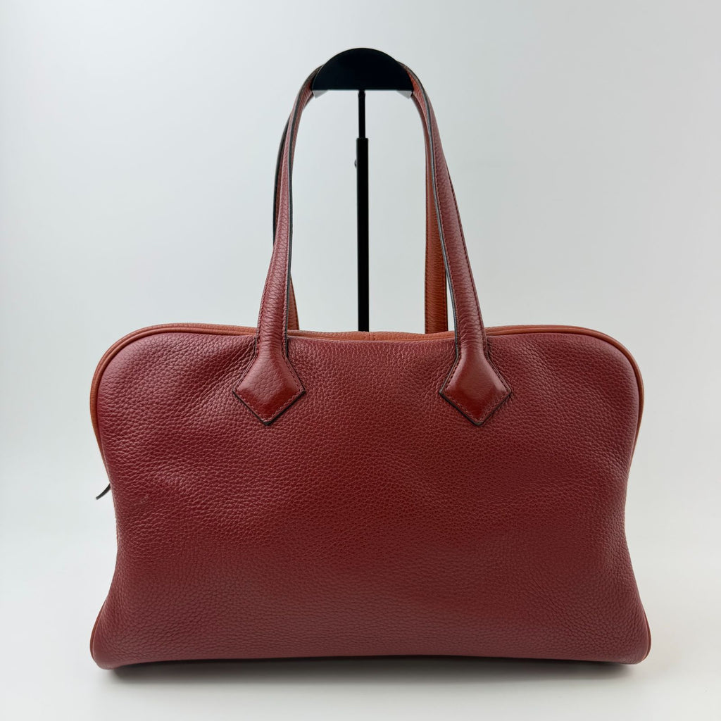 Hermes Victoria Bicolor Shoulder Bag Taurillon Clemence Bordeaux Brown Silver — view 4