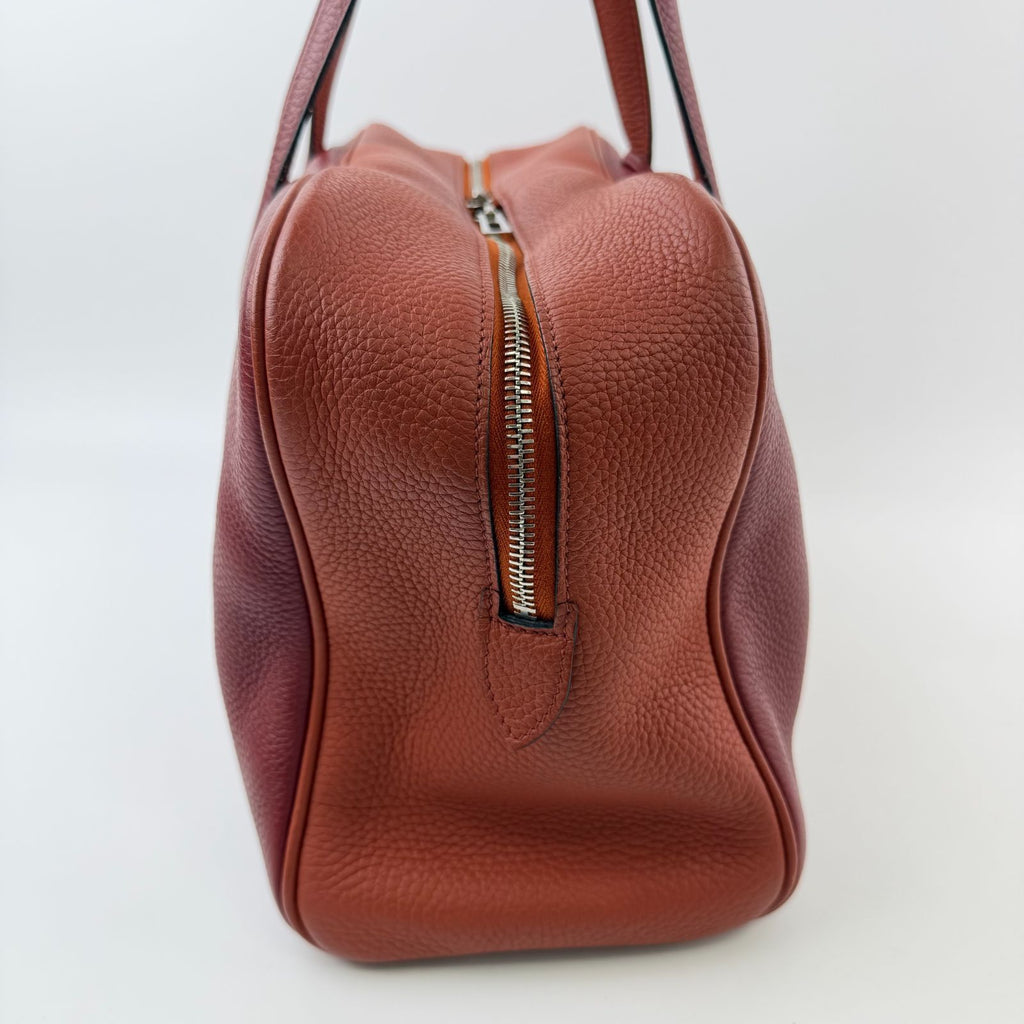 Hermes Victoria Bicolor Shoulder Bag Taurillon Clemence Bordeaux Brown Silver — view 6