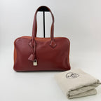 Hermes Victoria Bicolor Shoulder Bag Taurillon Clemence Bordeaux Brown Silver — view 2
