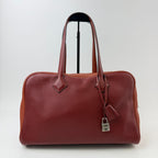 Hermes Victoria Bicolor Shoulder Bag Taurillon Clemence Bordeaux Brown Silver — view 3