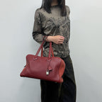 Hermes Victoria Bicolor Shoulder Bag Taurillon Clemence Bordeaux Brown Silver