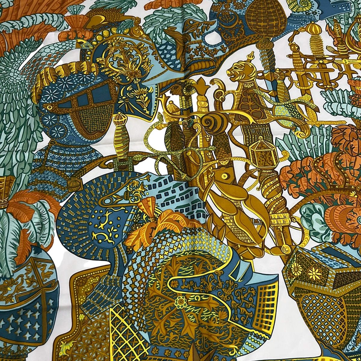 Hermes Scarf Carre 90 White Dark Yellow Multi Armets en Panache — view 4