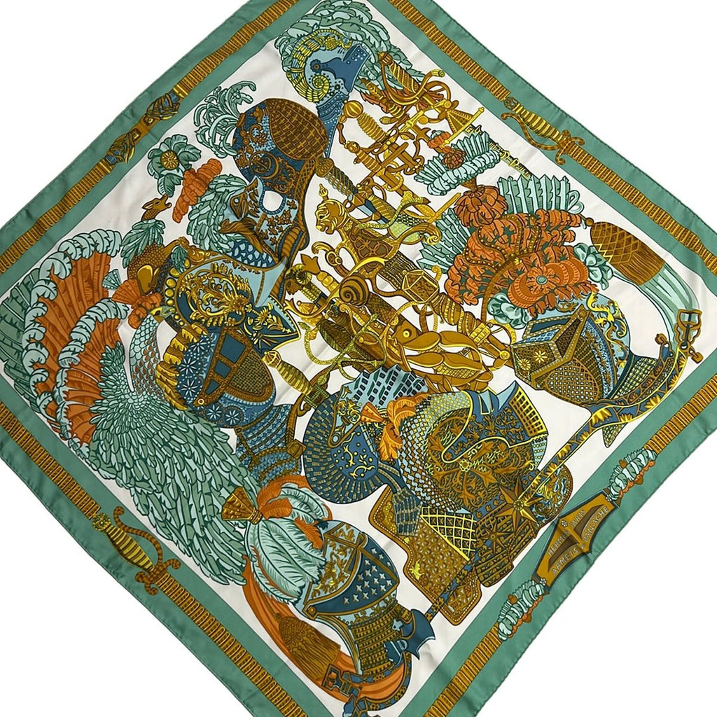 Hermes Scarf Carre 90 White Dark Yellow Multi Armets en Panache