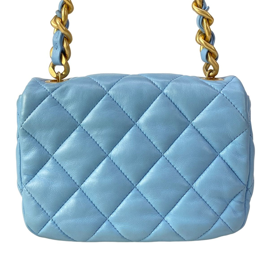 Chanel Shoulder Bag Mini Quilted Light Blue Lambskin — view 3